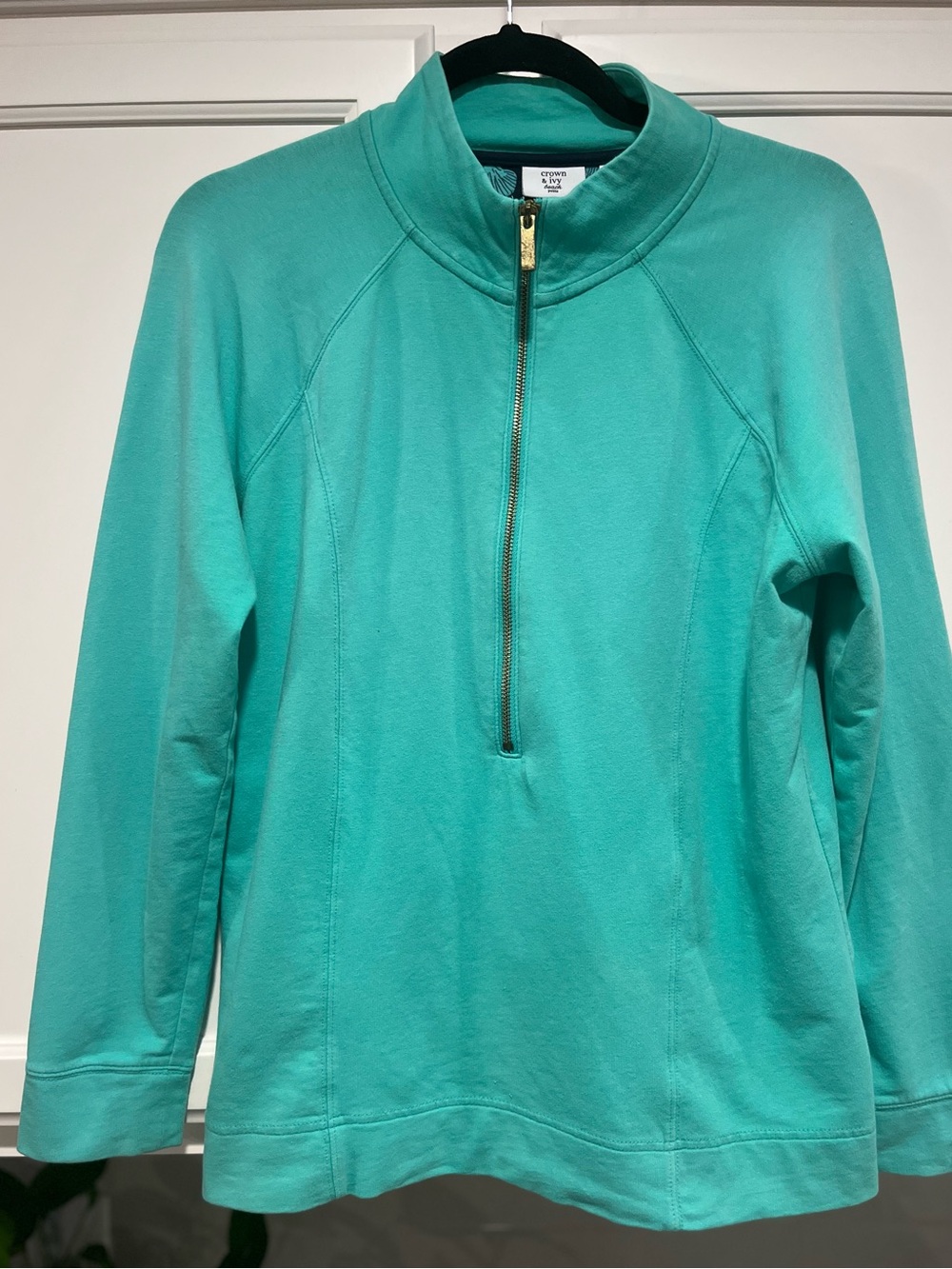 crown & ivy Teal Quarter-Zip Pullover Sweater